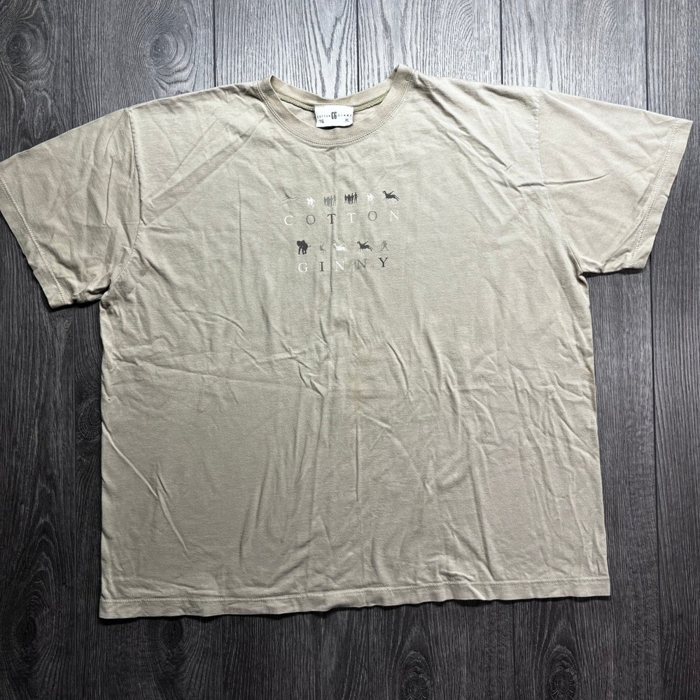 Vintage Cotton Ginny Graphic T-Shirt Mens XL Tan Short Sleeve Crewneck Animal CG